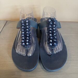 FITFLOP Navy Blue Beaded Platform Flip Flop‎ Sandals Womens 11